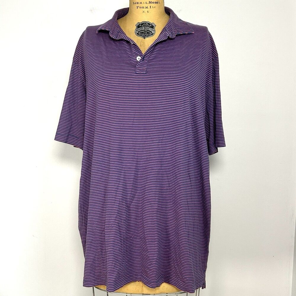 Peter Millar Polo Shirt Mens XL Blue Red Striped Pima Cotton Golf
